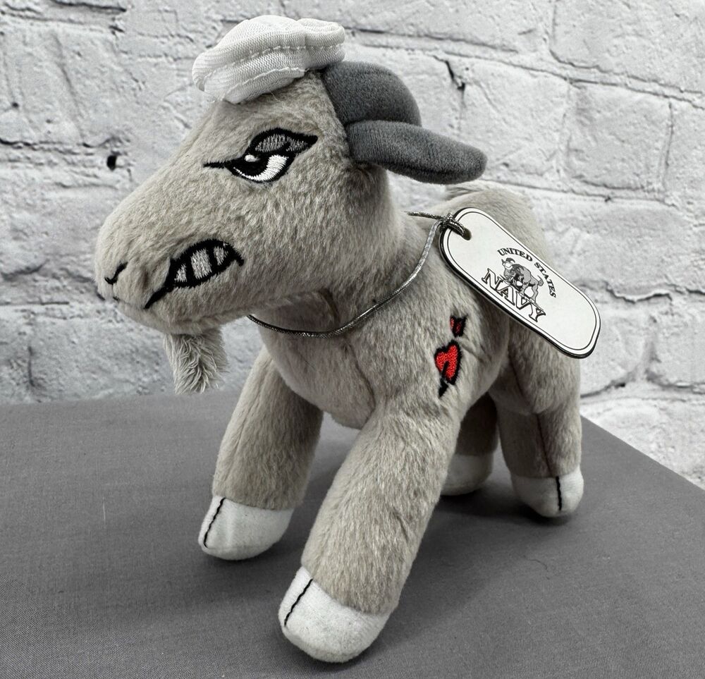 Vintage NWT Animal Fair US Navy Goat Mascot Plush Stuffed Animal Gray